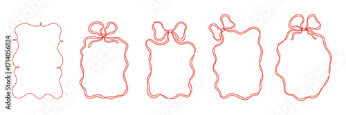 Collection of hand drawn ribbon bow frames in coquette style. Cute decorative borders for cards, invitations, planners, scrapbooking, packaging design, digital projects, and social media
