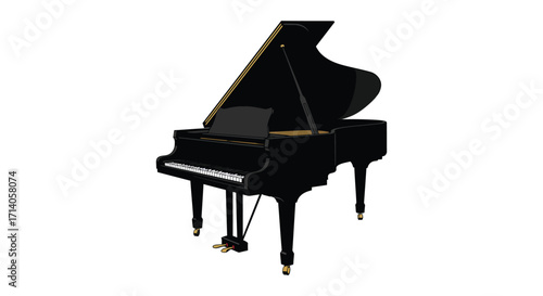 Elegant black grand piano with open lid a classic musical instrument