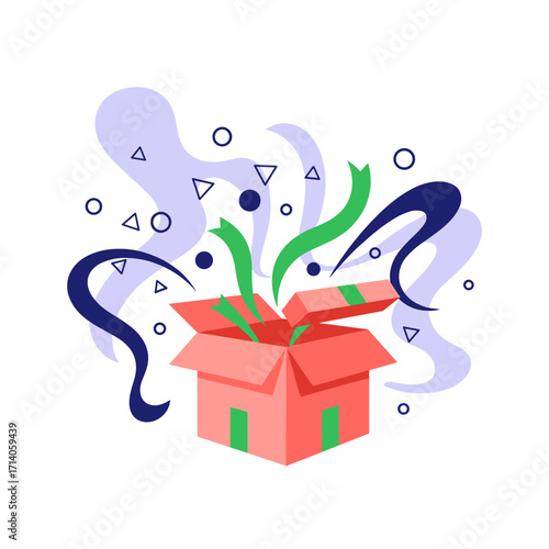 Surprise Gift Box Exploding with Confetti and Ribbons.