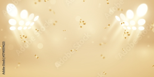 Stage illuminated with lights and smoke. Spotlight effect. Vector illustration.