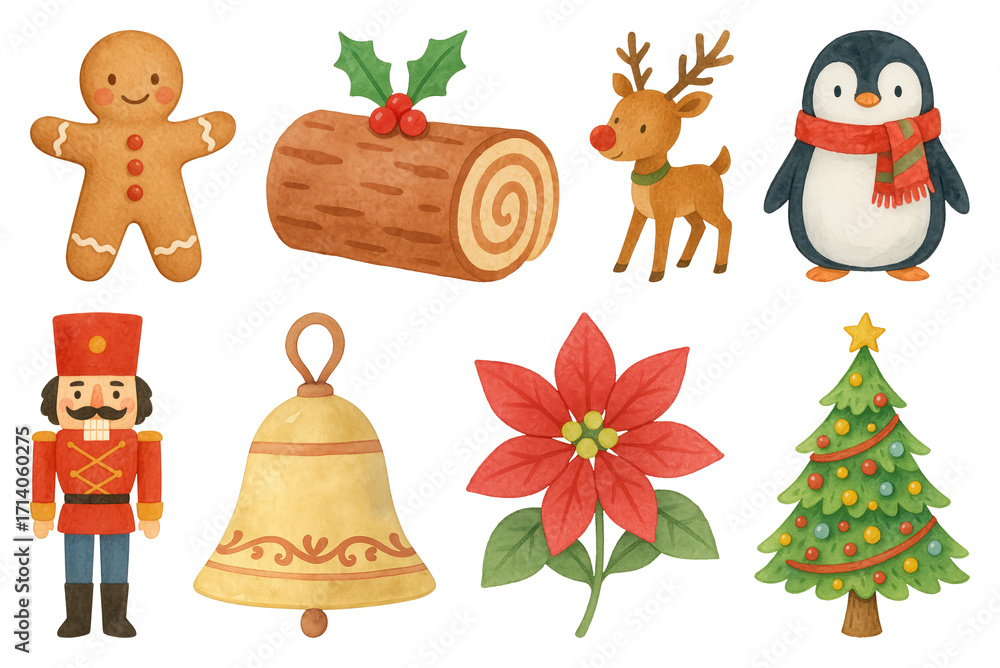 Fototapeta premium PNG Festive holiday cartoon illustrations, element set on transparent background