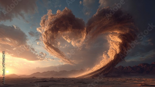 Dramatic heart shaped dust devil sunset