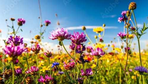 Fototapeta Naklejka Na Ścianę i Meble -  Colorful wildflower meadow under a vibrant sky