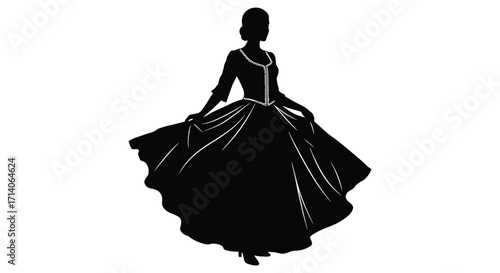 Elegant silhouette of a woman in a historical voluminous gown