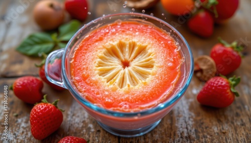 a refreshing dua potong buah naga merah yang segar dengan cipratan air, illustration.