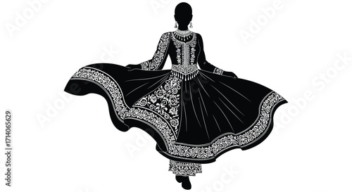 Elegant silhouette of a woman in traditional ornate indian attire