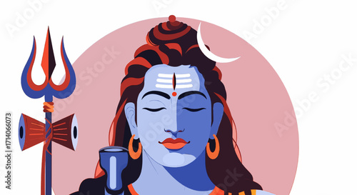 Lord shiva portrait with trishul on color pastel background