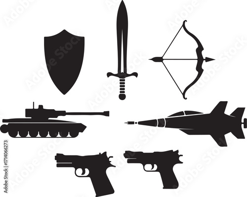 Military and historical weapons collection icons