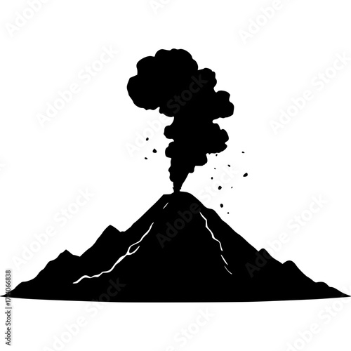 Volcano eruption silhouette vector illustration mountain landscape art
