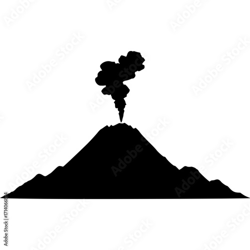 Volcano eruption vector silhouette illustration mountain landscape art