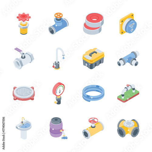 Check this trendy collection of plumbing service 3d icons