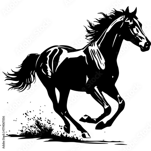 Black and white running horse vector illustration equine silhouette art