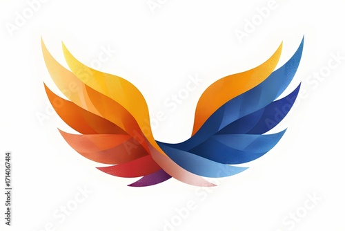 Abstract Gradient Logo in the Shape of Wings on a White Background