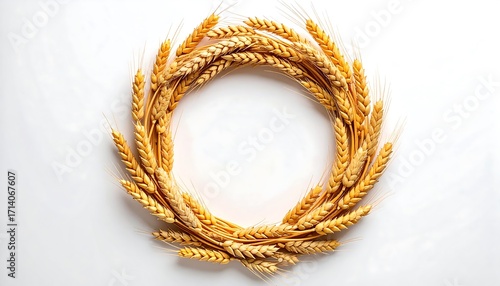 Golden wheat wreath on white background (1)