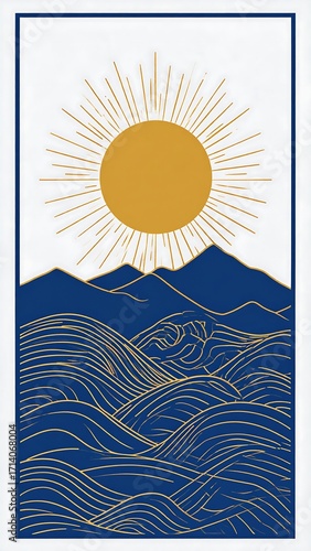 Sunrise over mountains, minimalist art