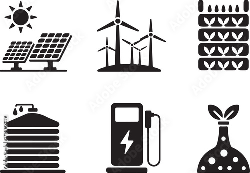 Green energy icons renewable power sustainability concepts