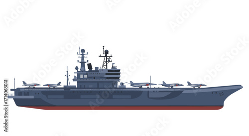 Modern aircraft carrier with military jets on deck