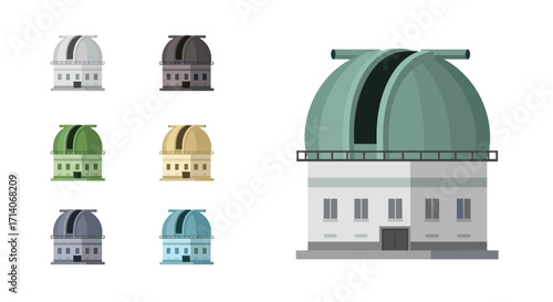 Flat observatory icons in multiple colors and designs