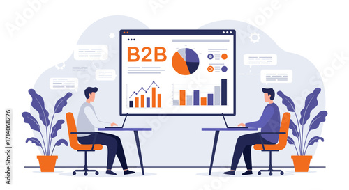 Team analyzing b2b data with charts and graphs in modern workspace