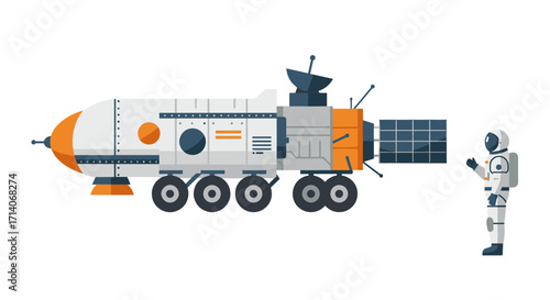 Futuristic space rover and astronaut in minimalistic style for science exploration