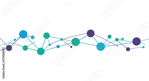 Abstract network diagram with colorful circles and lines on white background