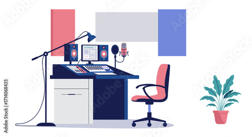 Home recording studio setup with modern equipment and microphone