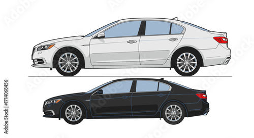 Side view comparison of modern sedans in minimalist linear style
