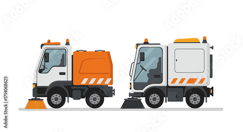 Urban street cleaning vehicles side view on white background