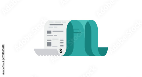 Simple flat style receipt icon representing financial transactions with a long paper scroll