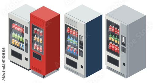 Isometric vending machines with beverage selection in modern design