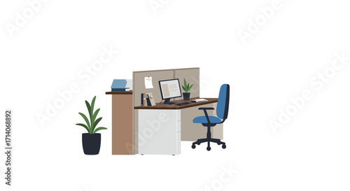 Modern office workspace with desk and chair in minimalist style