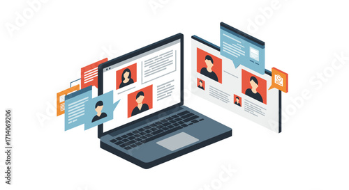 Isometric online communication and team collaboration in digital workspace