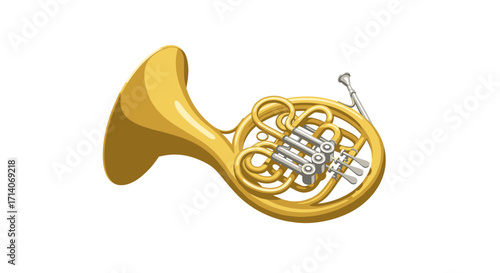 Realistic french horn isolated on white background