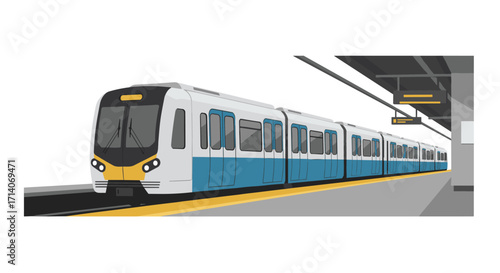 Modern flat design subway train at urban station platform