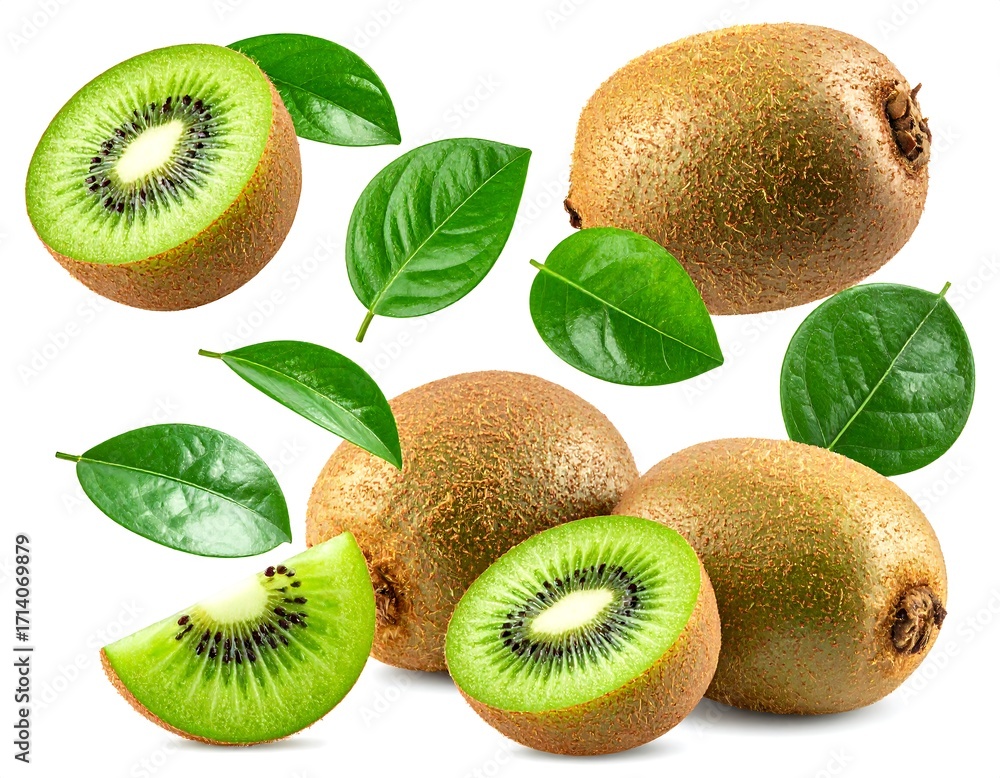 Fototapeta premium Fresh kiwi fruit with leaves