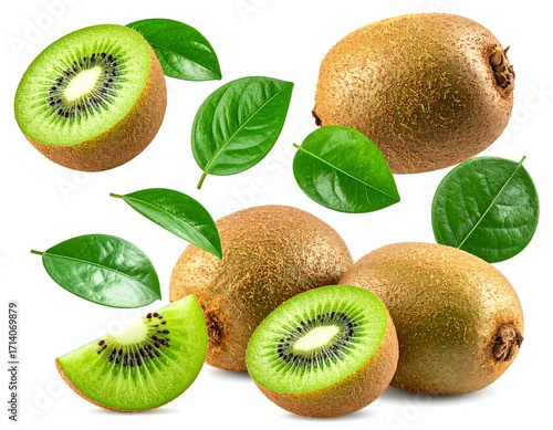 Fresh kiwi fruit with leaves