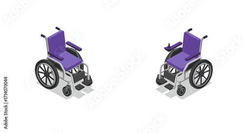 Isometric wheelchair design with purple accents on white background