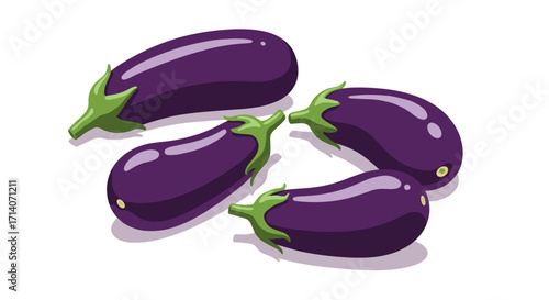 Colorful group of cartoon eggplants on white background