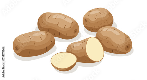 Realistic potatoes with shadows on white background
