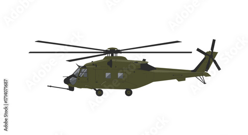 Military helicopter silhouette on white background for aviation designs
