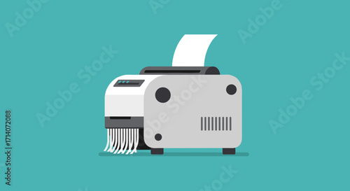 Flat style printer and shredder hybrid on teal background