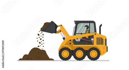 Construction loader moving dirt in flat design
