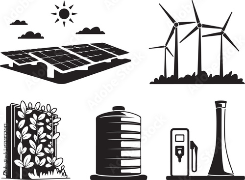 Clean energy icons solar wind water resources power