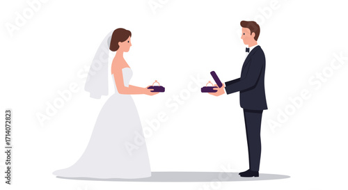 Elegant wedding couple exchanging rings in minimalist style