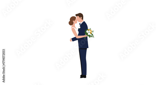 Elegant bride and groom embracing in minimalist wedding scene