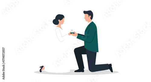 Romantic proposal scene with man on one knee offering an engagement ring