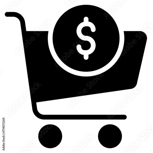 Shopping Cart Icon in Glyph Style Suitable for Web, Apps, Presentation, or Printable Meanings