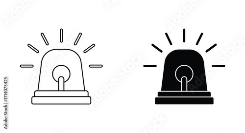 Two monochrome illustrations of a police car emergency light on white