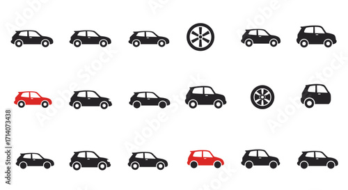 Minimalist car icons set with various angles and designs