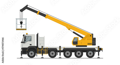 Heavy duty construction crane truck illustration: modern flat design for industrial projects